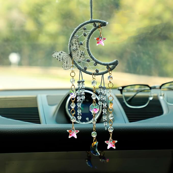 Artilady Dream Catcher for Girls - Butterfly Small Moon Dream Catchers with Crystals Cute Room Decor for Teen Girls Boys Boho Bedroom Wall Home Decorations Birthday Christmas Women Gifts