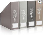 AmazingSpark Set of 4 Boho Floral Magazine File Holder Decorative Foldable Magazine Storage Boxes with Acrylic Label Holders Coquettish Boho Organizer for Office Home Organization Storage