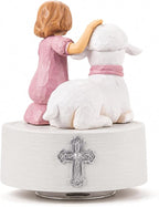 AIDLNS Jesus Loves Me Music Box, Christian Baptism Gift for Girls, Hand-Painted Lamb Figurine, Religious Keepsake for Christening, First Communion, Easter, Christmas, Granddaughter & Goddaughter Gift