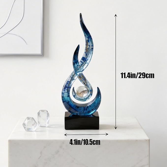 Modern Abstract Art Table Decoration,Resin Flame Statue Modern Centerpiece Ornaments for Living Room Great Gift Idea Home Decor,Collectibles (Blue foil)