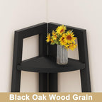 BON AUGURE 5-Tier Corner Shelf, Industrial Tall Corner Bookshelf for Living Room, Narrow Ladder Bookcase with Metal Frame, Rustic Wood Corner Plant Stand for Small Space, Home Office, Black Oak