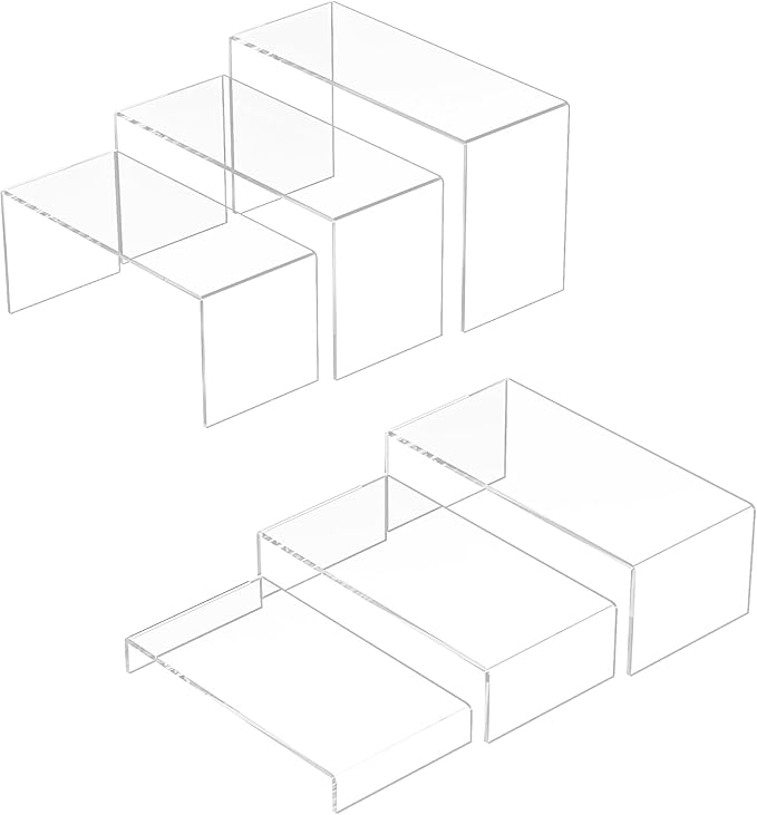 Sezanrpt Acrylic Display Risers 6pcs, Clear Rectangular Display Organizer Stands, Acrylic Display for Funko Pop Figure, Desserts, Cupcake, Toys, Collectibles, Merchandises - 7.5''x8''x8.5''x9''x9.5''x10''