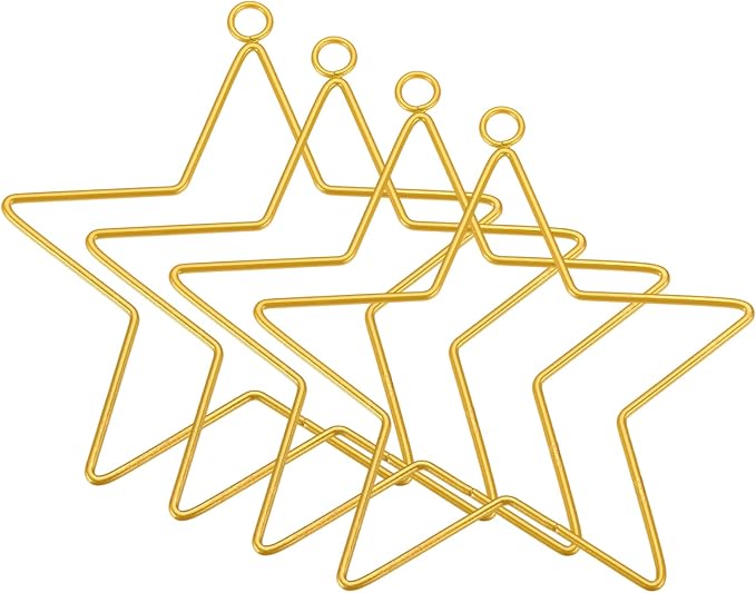 MECCANIXITY 4 Pcs Star Dream Catcher Rings, 6" Dream Catcher Metal Hoops Macrame Wreath Rings Pentagram Floral Hoops for DIY Craft Making Home Wedding Wall Hanging Decoration, Gold