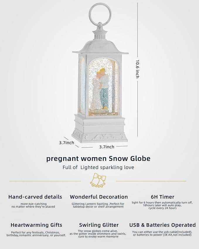 Pregnant Mom Snow Globe Decorations Gift Christmas Snow Globe, 6H Timer, Battery & USB Operated Christmas Lantern, New Mothers Gifts for Expectant Dad and Mom