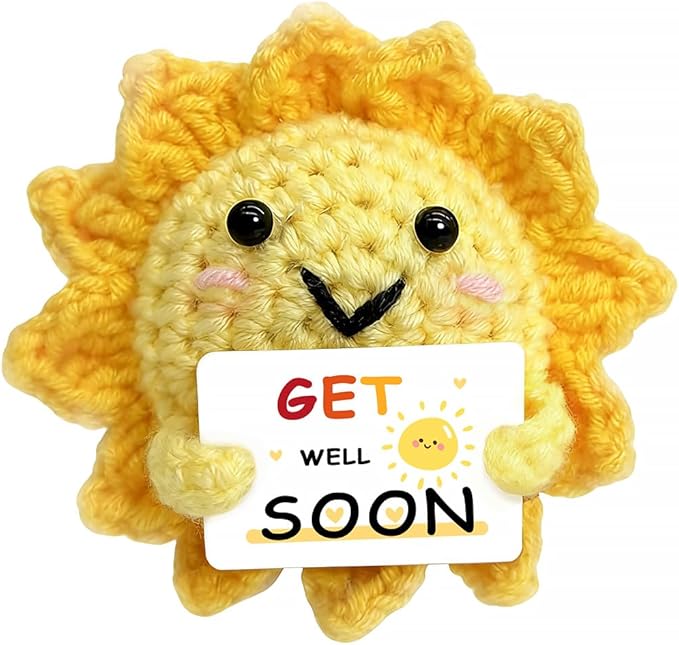 Get Well Soon Gifts - Handmade Crochet Sunshine with Positive Messages, Crochet Emotional Support Buddies for Surgery Recovery & Healing | Get Well Soon Gifts for Women, Men, Friend of All Ages