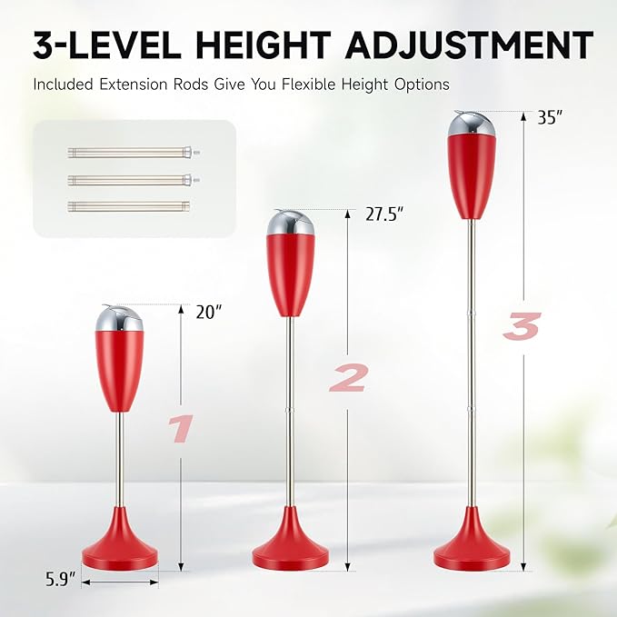CO-Z Adjustable Floor Standing Ash Tray, Smokeless Outdoor Ashtray with Lid for Home Patio Cigarettes Ash Butt Disposal, Stainless Steel Windproof Stand Ashtray in 20", 27.5", 35" Heights, Red