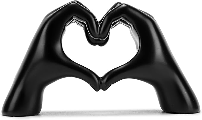 FANTESTICRYAN Medium Heart Hands Statues Black Hand Love Sculpture Decorative Home Decor Ornaments for Living Room, Wedding, Bedroom, Office Desktop, Cabinets, Bookshelf, Gift for Mom (Medium Black)