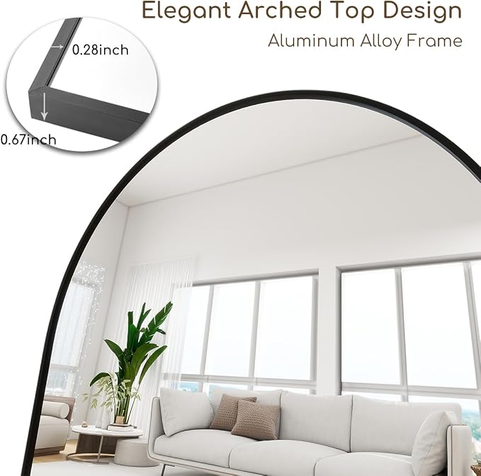 Prywot Arched Floor Mirror, 57 "x 20" Full Length Mirror Wall Mirrors Hanging or Leaning Arched-Top Full Body Mirrors with Stand for Bedroom, Dressing Room, Black