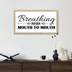 Chic Style Encouragement Quote Hanging Wall Sign with Bible Quotes Breathing Perform Mouth to Mouth Beige Frame Wooden Plaque for Washroom Farmhouse Cottage Porch Wall Decor Housewarming Gift 12x22in