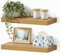 Vivelove Floating Shelves for Wall Mounted, 16 inchs Shelf for Small Bathroom, Bedroom, Living Room, Kitchen, Modern Home Decor, Rustic Farmhouse Wall Shelves with Invisible Brackets - Set of 2, Oak