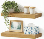 Vivelove Floating Shelves for Wall Mounted, 16 inchs Shelf for Small Bathroom, Bedroom, Living Room, Kitchen, Modern Home Decor, Rustic Farmhouse Wall Shelves with Invisible Brackets - Set of 2, Oak