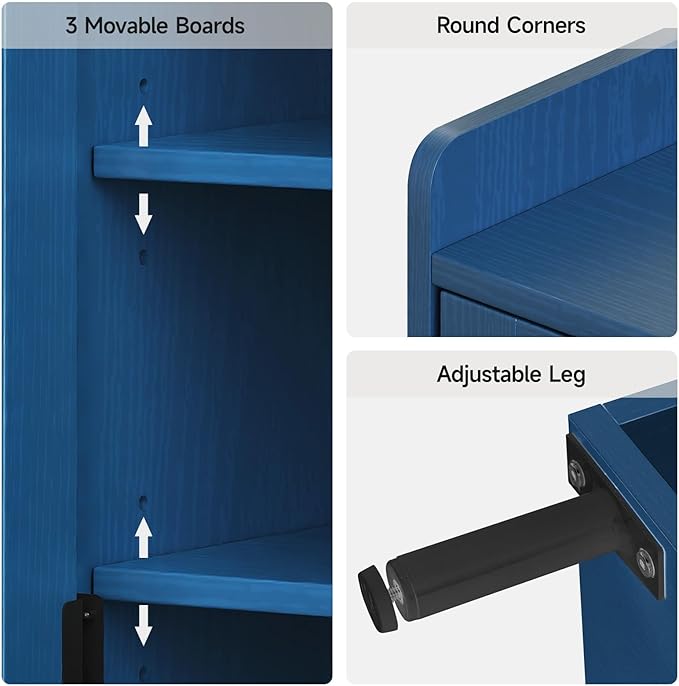 Blue 7+1 Tier Farmhouse Shoe Storage Cabinet - 45" Tall Entryway Organizer with Cross Molding Doors, 3 Adjustable Shelves & Metal Legs, Shoe Rack for Front Door Entrance