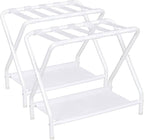 AMHANCIBLE Luggage Rack, Set of 2, Foldable Suitcase Stands for Guest Room, Metal Luggage Holder with Storage Shelf for Bedroom, Hotel, Easy Assemble, White HLR02WT