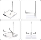 Hipiwe Clear Acrylic Display Stand Holder with Adjustable Metal Arms Display Easel Stands for Gemstones Fossils Minerals Agate Slabs Plates Crystals Saucers Collectibles, 3.1x3.1x4.9 inch