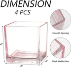 Square Glass Vases Set of 4, 4"x 4"x 4" Flower Vases for Centerpieces, Pink Glass Vase for Flowers, Small Vase for Wedding, Party, Home Office Decoration