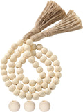 Equsion Seasonal Wooden Bead Garland with Tassels, 3.3 ft Holiday Vintage Boho Bead Garland Easter Tray Decoration, Vase Wall Room Art Birthday Party Decoration(Beige)