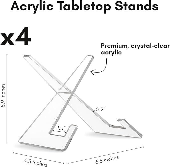 Americanflat Acrylic Easel Stand - 6" Tabletop Easel and Plate Stand - Set of 4 - Lightweight Display Holders for Photos, Cards, Frames, Books, Magazines, Albums - Home or Office Decor