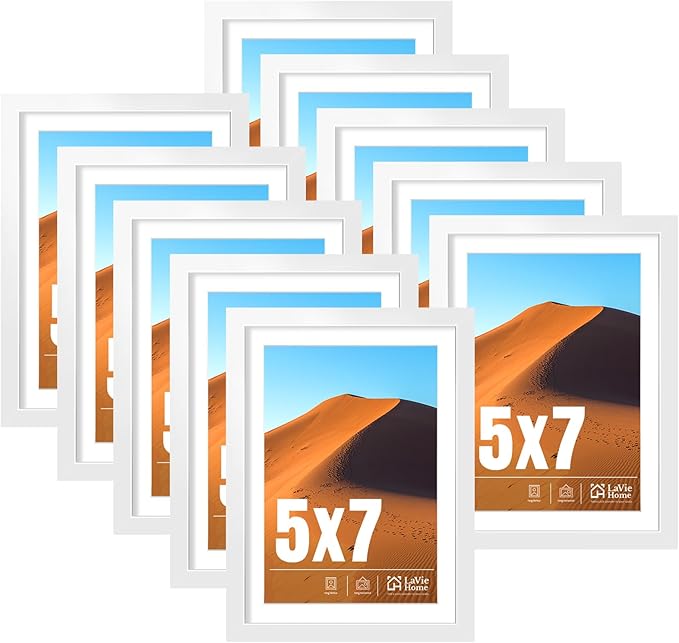 LaVie Home 5x7 Picture Frame White Set of 10, Display 4x6 with Mat or 5 x 7 Without Mat Picture, Photo Frame Collage for Wall Gallery or Table Deco, Hanging or Tabletop Display