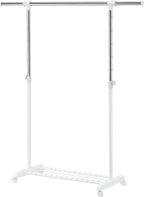 LiaMeE Adjustable Clothing Rack for Hanging Clothes, Heavy Duty Garment Rack with Wheels，Free Standing Rolling Clothes Rack with Shelf & Grid, Easy Assembly Standard Rod, White & Chrome