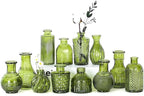 Mini Bud Vases Centerpieces for Tables,Clear Bud Vases for Flowers,Small Flower Vases Suitable for Birthday Party,Anniversary,Wedding Reception,Baby Shower (Green, 12PCS)