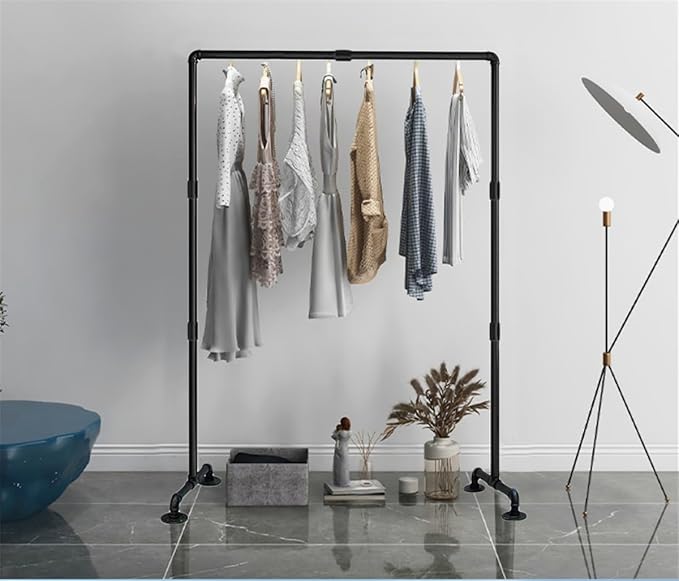 Black Iron Garment Rack,Industrial Pipe Clothing Rack,Vintage Commercial Grade Clothing Hanging Organizer for Garment Storage Display