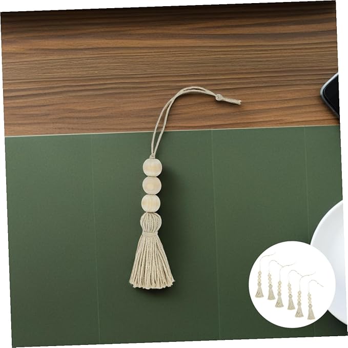 BESPORTBLE 6pcs Wood Bead Garland Ornaments Farmhouse Beads with Tassel Hanging Decoration for Closet Handle Door Handle