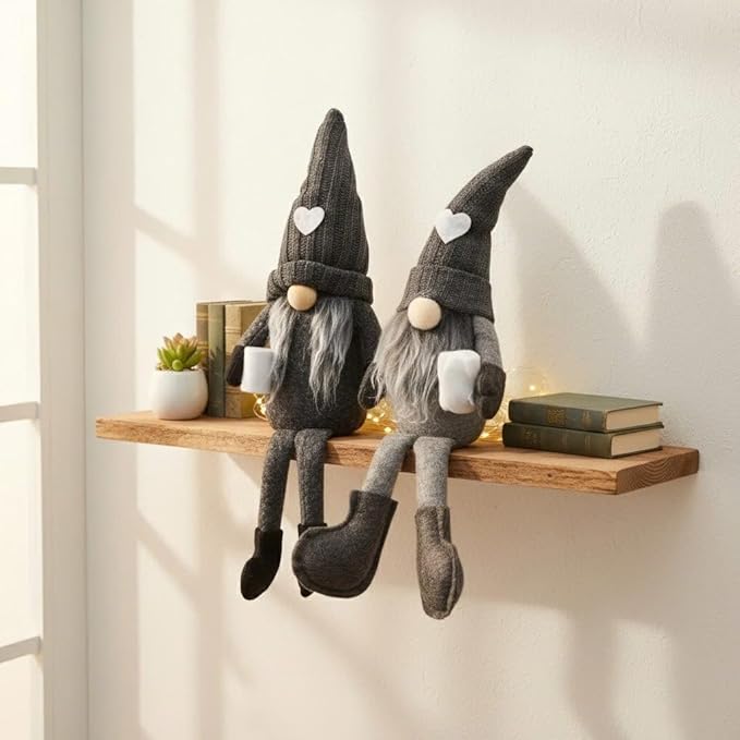 2Pcs Coffee Gnomes Plush Doll - Swedish Tomte Elf Dwarf Figurines, Scandinavian Collectible Gnome Decor, Dangle Leg Shelf Sitters for Home Kitchen Bar Farmhouse Decoration, Coffee Lover Gifts