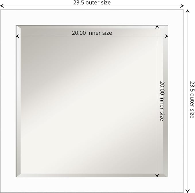 Amanti Art White Wall Mirror 23x23 Basic White Narrow Square Bathroom Mirror for Wall Decor Living Room, Medium Casual Wood Frame, Hangs Horizonally and Vertically, Bathroom Decor, Beveled Edge