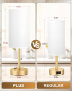 Fenmzee Plus Gold Bedside Lamps Set of 2-3 Color Temperatures Pull Chain Lamp with AC Outlet Charging Port, Round Night Stand Lamps for Bedroom, Bed Side Light with E26 LED Bulbs