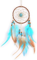Feather Dream Catcher Pendant, Small Car Charm for Wall, Bedroom Hanging Decorations (Blue)