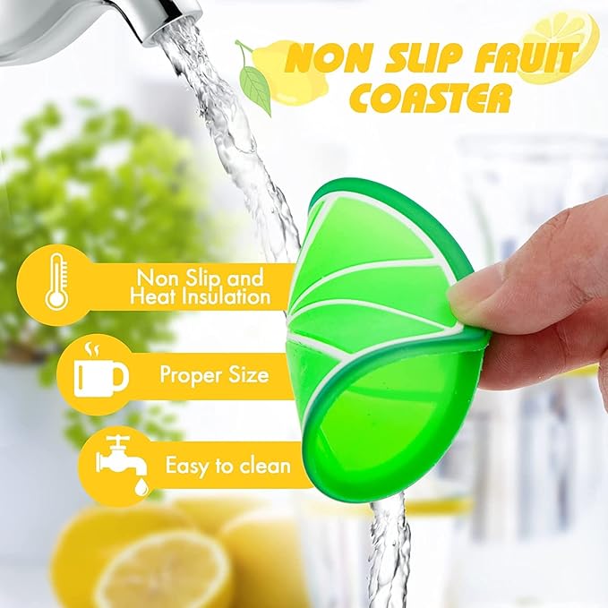DomeStar Fruit Coaster, 7PCS 3.5" Non Slip Car Coaster Heat Insulation Colorful Unique Slice Silicone Drink Cup Mat for Drinks Prevent Furniture and Tabletop Car Decor