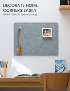 Fluxynara Bulletin Board, 23.6" x 17.5" Cork Board Alternative with 12 Safe Removable Adhesive Tabs, Foldable Felt Pin Board for Home Office, Classroom, Bedroom,Entryway for Walls—Blue Gray