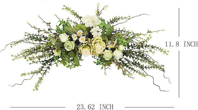 Artificial Greenery Flower Swag, Fake Eucalyptus Rose Flower Swag for Door Lintel Spring Summer Arch Flower Swag for Wedding Home Party Table Door Wall Decor