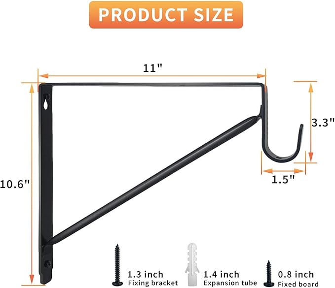 Kunzye 2 Pack Heavy Duty Closet Shelf & Rod Brackets, Black Steel, Wall Mount, Clothes Hanger Pole Support, Closet Shelves Bracket with Rod Shelving Support