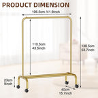 Rolling Clothing Racks for Hanging Clothes, Garment Rack for Clothes to Hang, Metal Portable Wardrobe Rack for Coats, Jackets, Shirts, Dress,Gold