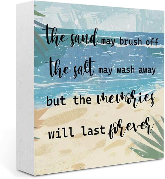 Coastal Room Decor Beach Decorations for Home Summer Decorations Wooden Box Sign for Home Office Farmhouse Table Shelf