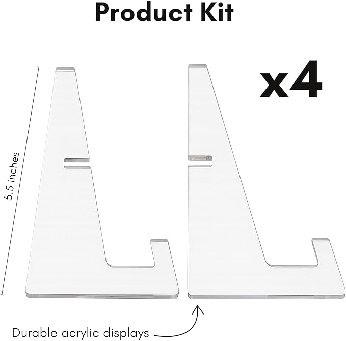 Americanflat Acrylic Easel Stand - 4" Tabletop Easel and Plate Stand - Set of 4 - Lightweight Display Holders for Photos, Cards, Frames, Books, Magazines, Albums - Home or Office Decor