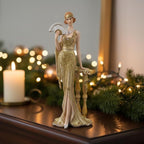 Comfy Hour 13" Glamour Elegance Victorian Art Figurine, Camille Lady with Fan Statue, Roaring 20s Art Deco Style Home Decor Accent, Polyresin Artisan Crafted Sculpture, 1 Unit (Gold)