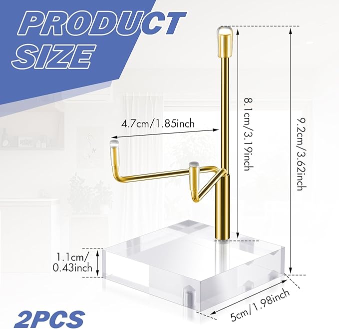 2 Pcs Adjustable Metal Arm Display Stand Rock Crystal Stands for Display Gold Small Plate Stands Easel Displays Holder with Acrylic Base Mineral Stand for Geodes Mineral Agate Collection