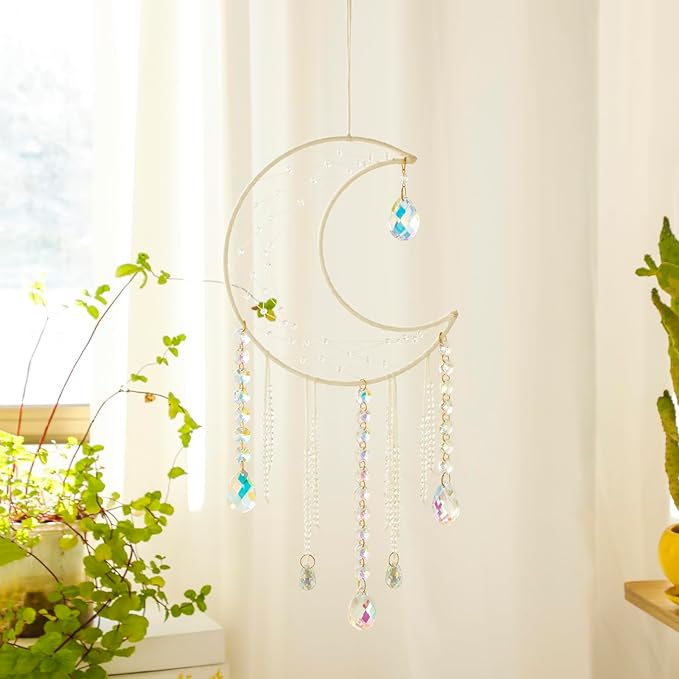 Artilady Dream Catchers with Crystals - Large White Boho Moon Dream Catcher Wall Decor House Decorations for Home Girls Kids Baby Bedroom Room Decor Christmas Birthday Teen Girl Boys Gifts
