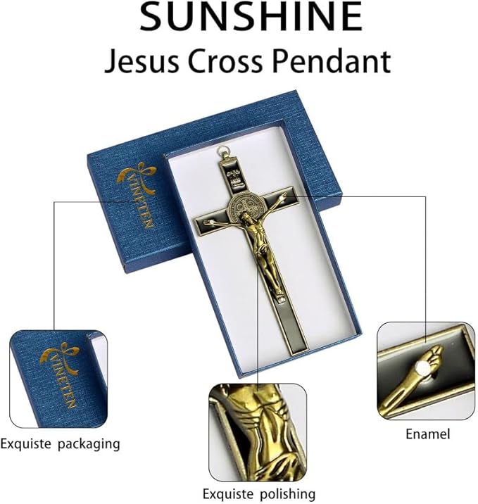 VINETEN Crucifix- Saint Benedict Wall Cross Metal Wall Art-Cross Give Blessing and The Spiritual Sacred 8 Inch