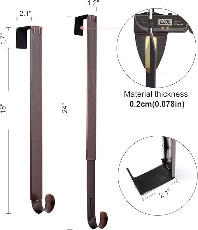 Wreath Hanger (Bronze-1 Pack) - Stainless Steel Adjustable Door Hanger for Front Door, 15-24inch, 20lb Weight Capacity