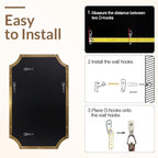 ANDY STAR 30x40 Inch Brushed Gold Mirror, Gold Scalloped Bathroom Mirror, Unique Rectangle Mirror in Never-Rust Stainless Steel Metal Frame, Wall Mount Vertical or Horizontal