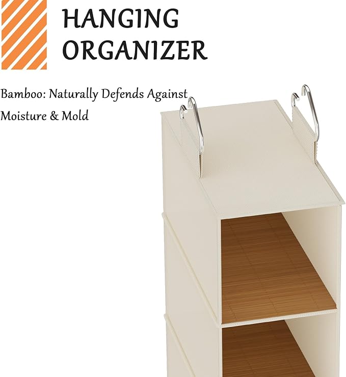 VERONLY Hanging Closet Shelf Shoe Organizer Set of 2 with Woven Bamboo Shelves,11.5 x 31.5 x 5.5 in, 6-Tier Design for Space-Saving Storage,Beige