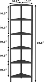 TUTOTAK Corner Shelf, 6-Tier Corner Bookshelf for Small Space, Narrow Display Corner Shelf Stand with Storage Rack, for Living Room, Bedroom, Black BS05BK006