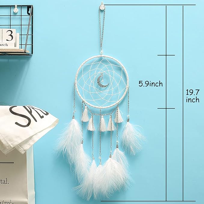 DIY Dream Catcher Kit - Making Dream Catcher Supplies Craft Kit, Handmade Wall Decor for Bedroom, Living Room, Wedding and Party Decoration (Moon-White)