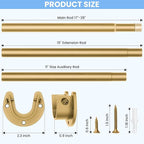 Closet Rods for Hanging Clothes, 17 to 54 Inch Heavy Duty Stepless Adjustable Closet Hanging Rod, 1.3 Inch Diameter Metal Closet Rod for Wardrobes Laundry Bedroom RV, Gold