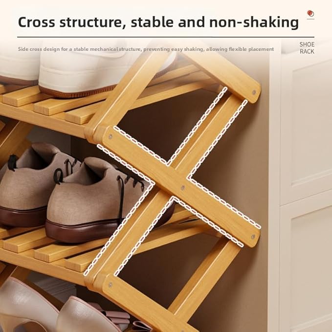 Bamboo Shoe Rack Organizer, 2-10 Tiers, Natural or Tea Color, No-Tool Assembly, Foldable Storage Shelf (No Installation 10 Layer 30-Brown)