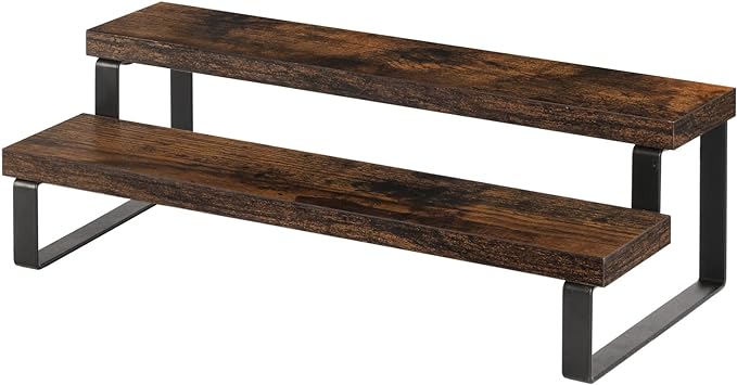 YINMIT Wooden Display Riser Stand, Tiered Perfume and Cologne Organizer Stand, 2 Tier Spice Rack Organizer, Rustic Display Shelf for Candles (2 Tier)