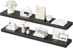 HOOBRO Floating Shelves for Wall, Wall Mounted Shelf Set of 2, 47.2" Hanging Shelf with Invisible Brackets, for Wall Decor Storage in Bathroom Bedroom Kitchen Living Room Office, Black BK120BJP201